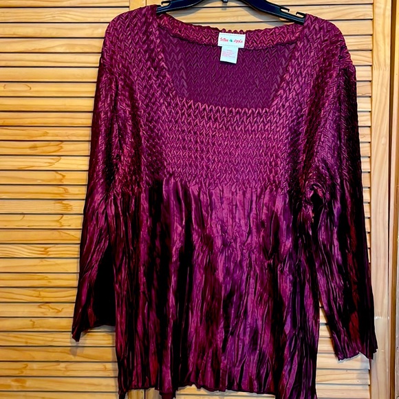 Cracker Barrel Tops - TOFFEE APPLE bell sleeve Square Neck Smocked TUNIC Top BURGUNDY Blouse XXXL NEW